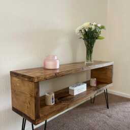 Rustic Tv Unit With Industrial Hairpin Legs Handmade Chunky Wood Cabinet - thumbnail 2