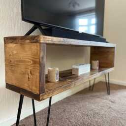 Rustic Tv Unit With Industrial Hairpin Legs Handmade Chunky Wood Cabinet - thumbnail 3