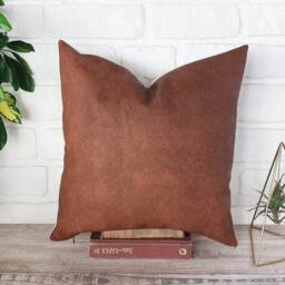 Terracotta Faux Leather Pillow Cover Rustic Modern Home Decor - 16''x16'' - thumbnail 2