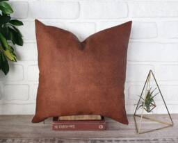 Terracotta Faux Leather Pillow Cover Rustic Modern Home Decor - 16''x16''