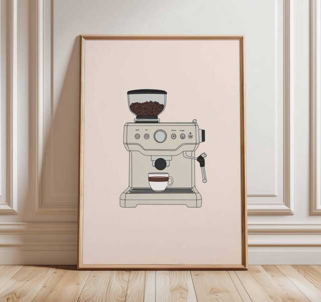 Coffee Machine Wall Art, Barista Kitchen Poster, Espresso Maker Print, Lover Artwork, Modern Cafe Decor, Minimalist Poster - image 1