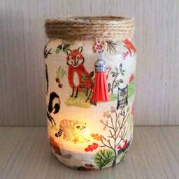 Light Jar Woodland Animals Decoupage Glass Lantern - thumbnail 2