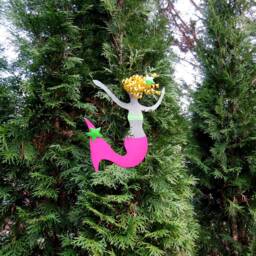 Upcycled Metal Mermaid Christmas Tree Topper Pink & Green Nautical Decor - thumbnail 3