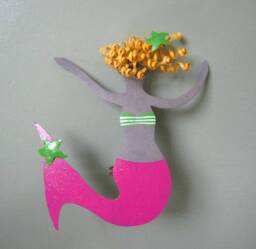 Upcycled Metal Mermaid Christmas Tree Topper Pink & Green Nautical Decor - thumbnail 1