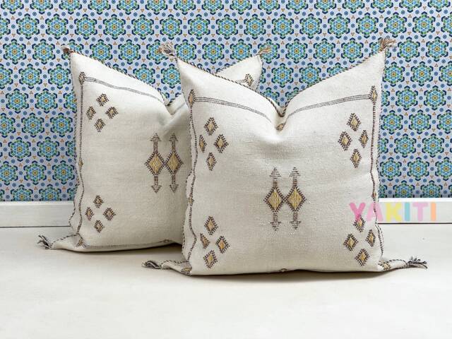Yakiti-White Square Moroccan Pillows 20x20, Aka Cactus Silk Pillow, Decorative Pillows, Sabra Pillows, Decor Designer Cactus Silk - image 1