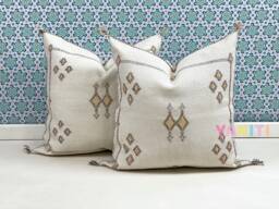 Yakiti-White Square Moroccan Pillows 20x20, Aka Cactus Silk Pillow, Decorative Pillows, Sabra Pillows, Decor Designer Cactus Silk - thumbnail 1