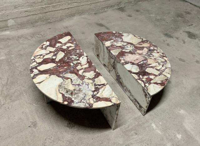 Large Circular Marble Coffee Table - Set Of 2 Calacatta Gold, Viola, Black Marquina Size - 39x39x15, 12 - Customizable - image 1