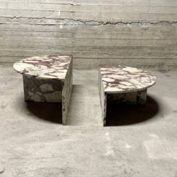 Large Circular Marble Coffee Table - Set Of 2 Calacatta Gold, Viola, Black Marquina Size - 39x39x15, 12 - Customizable - thumbnail 3