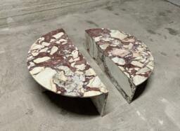 Large Circular Marble Coffee Table - Set Of 2 Calacatta Gold, Viola, Black Marquina Size - 39x39x15, 12 - Customizable