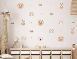 Boho Safari Animal Wall Sticker Decals - Lion Nursery Art Jungle Playroom Decor - thumbnail 1