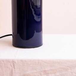 Handmade Ceramic Table Lamp, A Lighting & Decorative Object. Bright Blue Base Light Gray Ribbon Shade - thumbnail 3