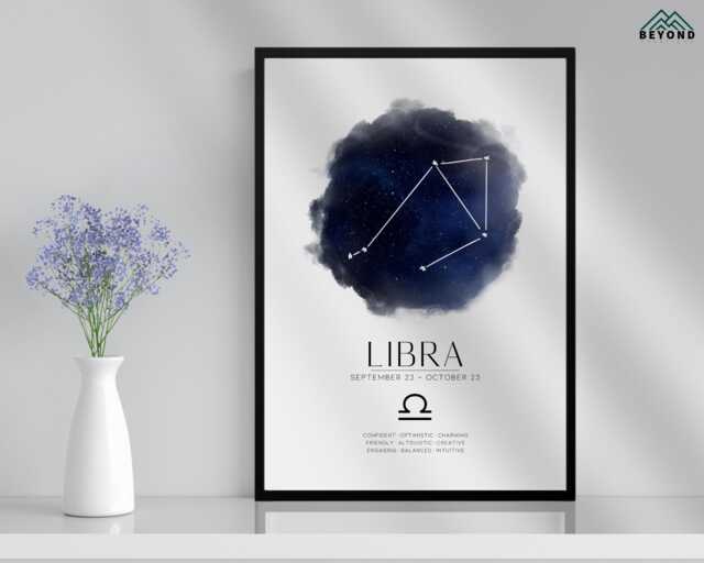 Libra Star Sign Constellation Print & Frame Gift Astronomy Astrology Zodiac Stars Art Wall Decor For Her Him Boyfriend Girlfriend Boho - image 1
