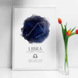 Libra Star Sign Constellation Print & Frame Gift Astronomy Astrology Zodiac Stars Art Wall Decor For Her Him Boyfriend Girlfriend Boho - thumbnail 2