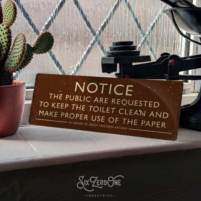 Notice Public Toilet Gwr - Vintage Worn Rusty Look Print Train Station Replica Shabby Chic Bathroom - image 1
