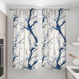 Blue Tree Branch Curtains, Painted Floral Art Chinoiserie Style Drapes, Modern Botanical Decor For Living Rooms - thumbnail 2