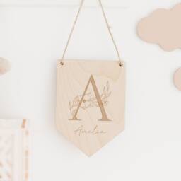 Nursery Decor - Wooden Flag Baby Name Initial Pennant Childrens Bedroom Playroom Neutral - thumbnail 2