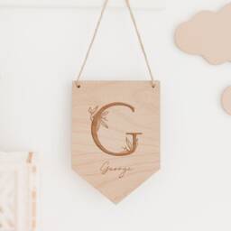 Nursery Decor - Wooden Flag Baby Name Initial Pennant Childrens Bedroom Playroom Neutral - thumbnail 3