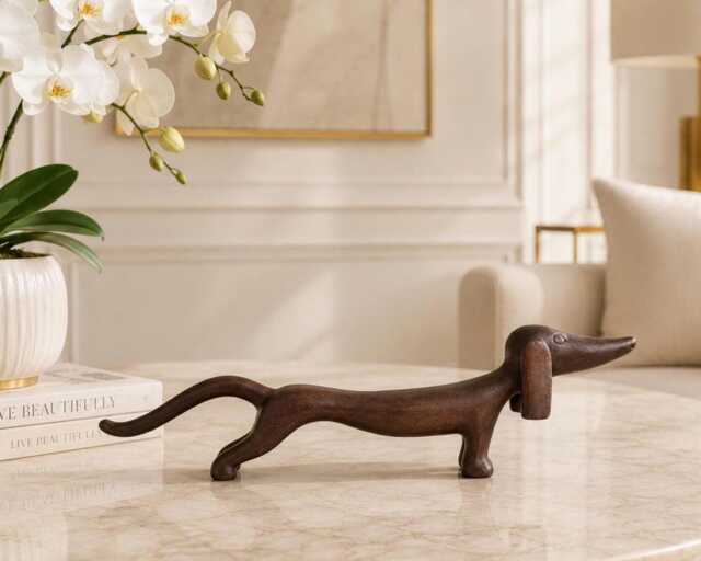 Dog Sculpture From Wood Dachshund Wood Dog Figurine Boho Art - image 1