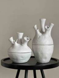 Multiple Openings Bud Vase, White Nordic Scandi Unique Vase Perfect For Faux Flowers - thumbnail 1