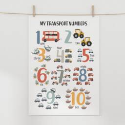 Personalised Scandi Cars Numbers Print, Transport Vehicles Educational Poster, Boy Nursery Decor, Playroom Prints - thumbnail 2