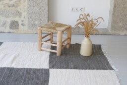 Large Handwoven Dark Green Rug, Checkered Area Unique Living Room Farmhouse Decor, Portuguese Eco Friendly Rug - thumbnail 1