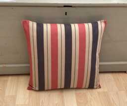 Handmade Double Sided Linen Rustic Country Farmhouse Red, Navy & Beige Stripe Throw Pillow Sham Cushion Cover - thumbnail 1