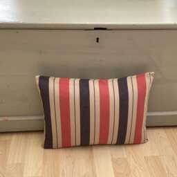 Handmade Double Sided Linen Rustic Country Farmhouse Red, Navy & Beige Stripe Throw Pillow Sham Cushion Cover - thumbnail 2