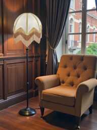 Handmade Art Deco Lamp Shades Cream Fabric With Gold Fringe, Bespoke British Made - thumbnail 1