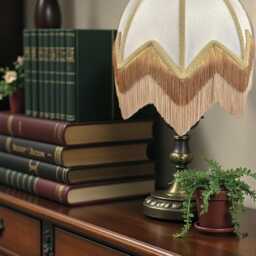 Handmade Art Deco Lamp Shades Cream Fabric With Gold Fringe, Bespoke British Made - thumbnail 3