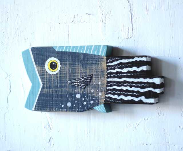 Wooden Fish Wall Art Beach House Decor Coastal Nautical Wood Hanging Rustic Home Handmade - image 1