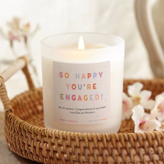 Personalised Engagement Gift Candle Soy Wax, Frosted Glass - image 1