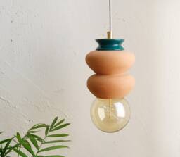 Hanging Terracotta Ceramic Lamp, Colorful Handmade Lampshade Design, Unique Light Fixture Gift - Us Shipping Includes All Taxes - thumbnail 1