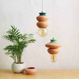 Hanging Terracotta Ceramic Lamp, Colorful Handmade Lampshade Design, Unique Light Fixture Gift - Us Shipping Includes All Taxes - thumbnail 3