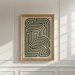 Abstract Maze Poster - Minimal Geometric Wall Art Black Cream Line Print - thumbnail 3