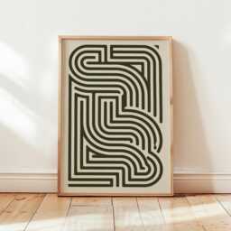Abstract Maze Poster - Minimal Geometric Wall Art Black Cream Line Print - thumbnail 4