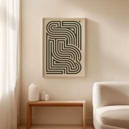 Abstract Maze Poster - Minimal Geometric Wall Art Black Cream Line Print - thumbnail 2