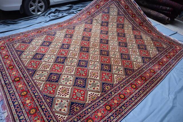 8'6x11'5 Ft Geometric Design Hand Knotted Wool Area Rug, Afghan Handmade Soft Oriental Turkmen Tribal Bedroom Living Room Rug - image 1