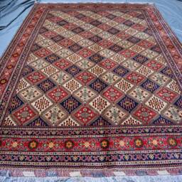 8'6x11'5 Ft Geometric Design Hand Knotted Wool Area Rug, Afghan Handmade Soft Oriental Turkmen Tribal Bedroom Living Room Rug - thumbnail 2