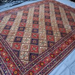 8'6x11'5 Ft Geometric Design Hand Knotted Wool Area Rug, Afghan Handmade Soft Oriental Turkmen Tribal Bedroom Living Room Rug - thumbnail 3