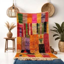 Colorful Moroccan Boujad Rug Handwoven Wool Azilal Carpet - thumbnail 1