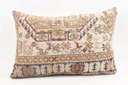 Handwoven Turkish Kilim Lumbar Pillow Bohemian Home Decor - 16x24 Inch - thumbnail 1