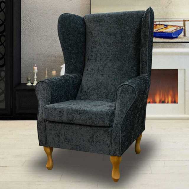 Large Charcoal Chenille High Back Chair - Dark Grey Armchair Handmade in Britain - image 1