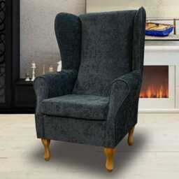 Large Charcoal Chenille High Back Chair - Dark Grey Armchair Handmade in Britain