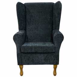 Large Charcoal Chenille High Back Chair - Dark Grey Armchair Handmade in Britain - thumbnail 2