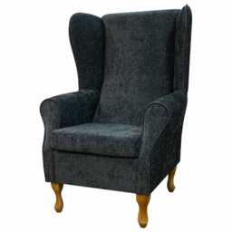 Large Charcoal Chenille High Back Chair - Dark Grey Armchair Handmade in Britain - thumbnail 3