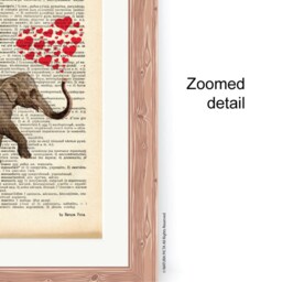 Elephant Dictionary Art Print Red Hearts Animal Poster - thumbnail 2