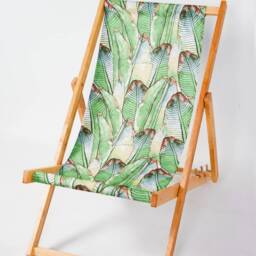 New Hardwood Banana Leaves Garden Deck Chair Beach Wooden Deckchairs With Pillow - thumbnail 2