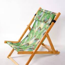 New Hardwood Banana Leaves Garden Deck Chair Beach Wooden Deckchairs With Pillow - thumbnail 3