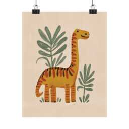 Yellow Dinosaur Nursery Art Long Neck Dino Kids Print Botanical Bedroom Decor Cute Toddler Playroom Wall Jungle Theme - 45 - thumbnail 2