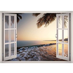 Beach Water View Window 3D Wall Decal Art Removable Wallpaper Shore Mural Sticker Vinyl Home Decor - thumbnail 2